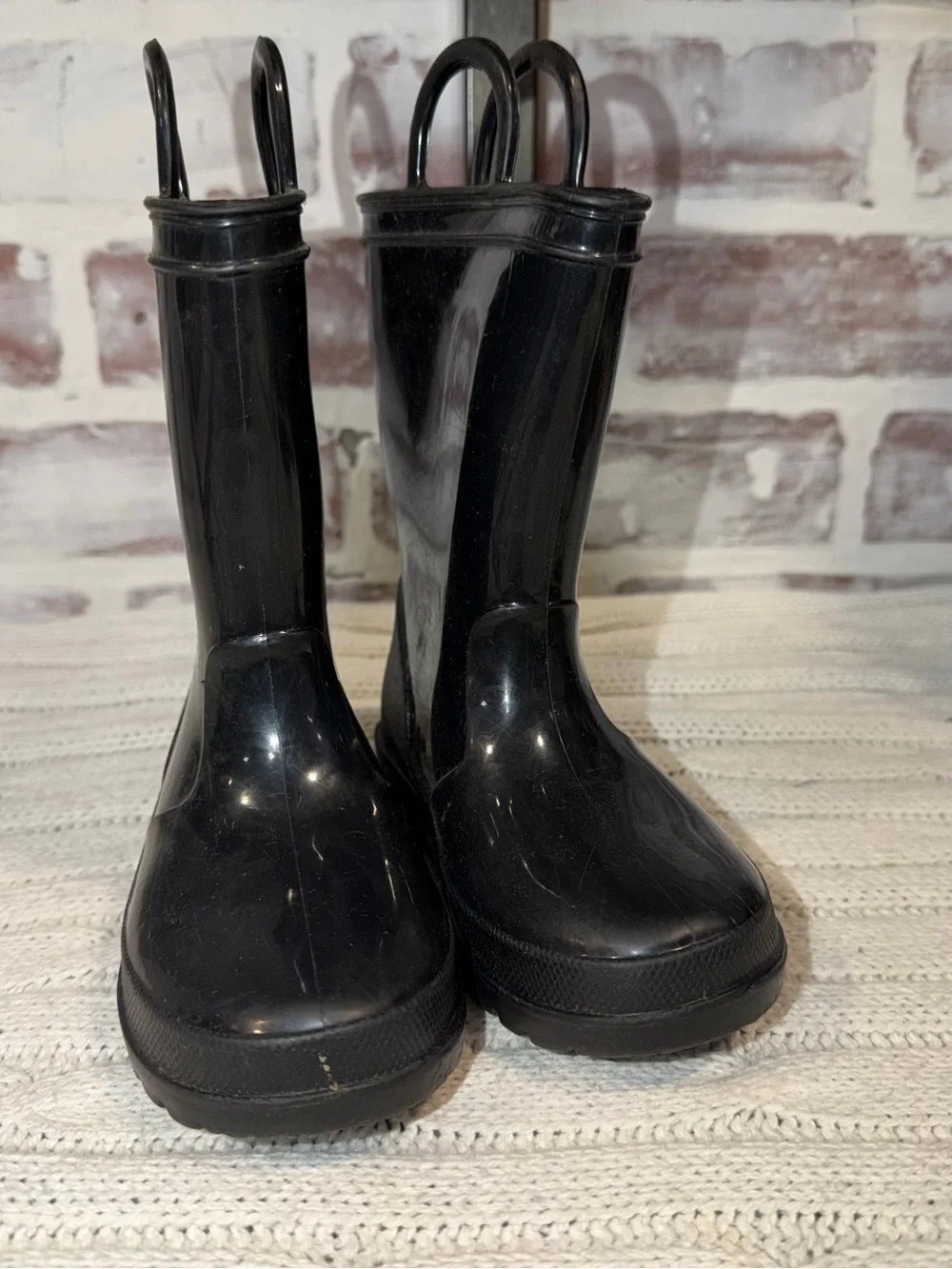 Kids Black Pull-On Rain Boots